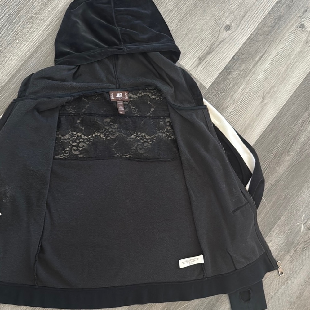 J.Lo Black and White Velour Matching Track Suit with Stripe - Picture 6 of 14
